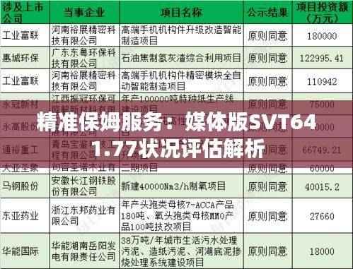 精准保姆服务:媒体版SVT641.77状况评估解析