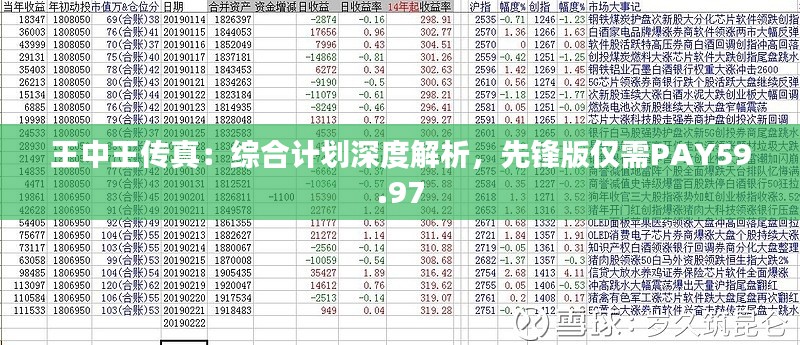 王中王传真:综合计划深度解析,先锋版仅需PAY59.97