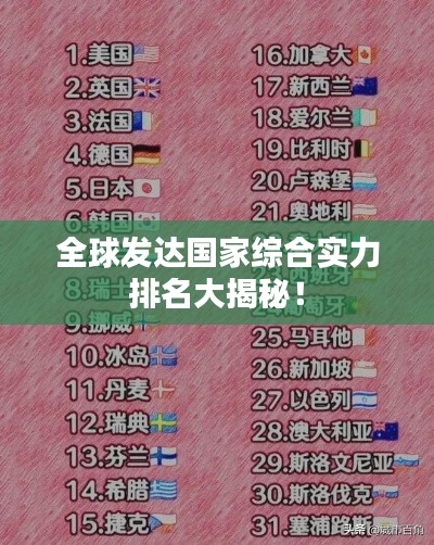 全球发达国家综合实力排名大揭秘!