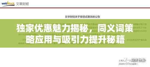 独家优惠魅力揭秘,同义词策略应用与吸引力提升秘籍